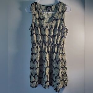 Angie Cream Colored Leaf Stretchy Waistband Sun Dress